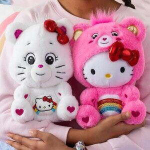 NEW!!! Care Bears Hello Kitty Loves Cheer Bear 10" Collectible‎ Plush 2-Pack